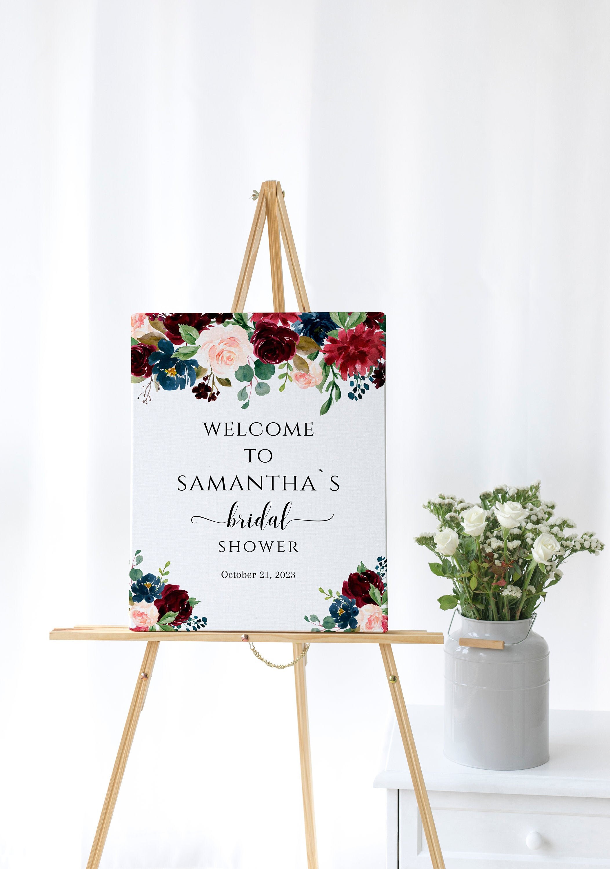 Burgundy Bridal Shower Welcome Sign Template, Printable Burgundy Bridal ...