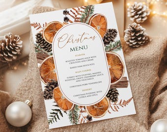Editable Christmas Menu Template, Winter Holiday Dinner (Digital Download)