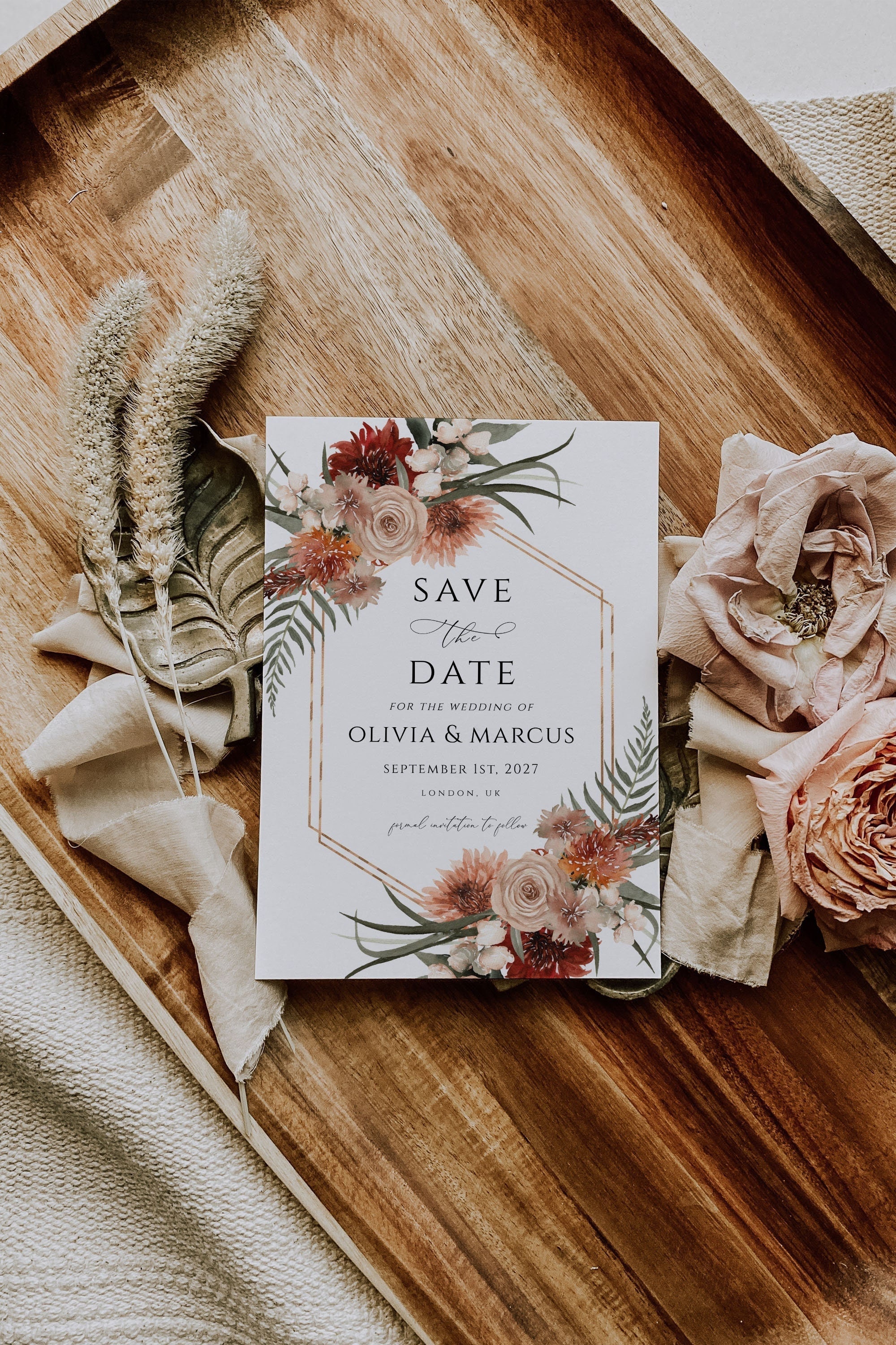 Rustikale Terrakotta Save The Date Karte bearbeitbare Vorlage, Herbst Herbst Save Our Date Einladung, Sofort Download, Digitaler Download, DIY