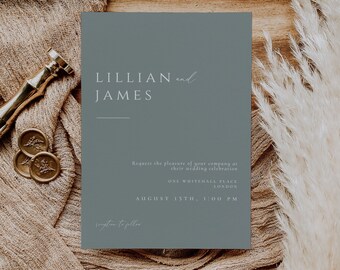 Sage Green Wedding Invitation Template, Bohemian Olive Invite (Editable Printable)