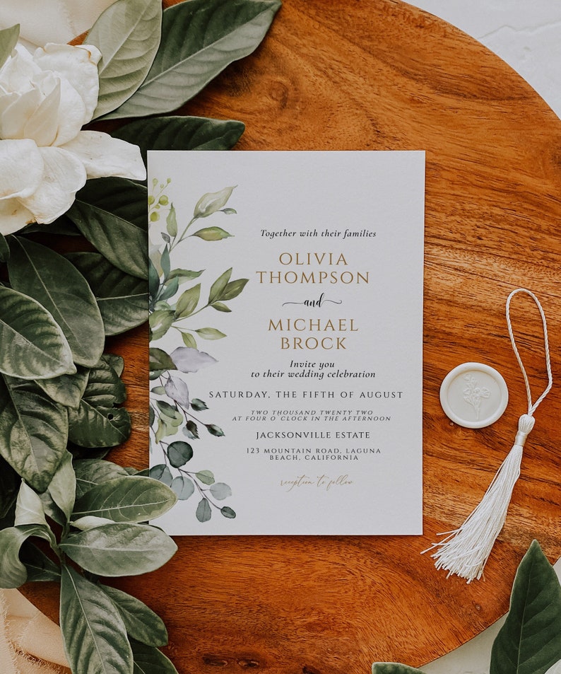 Watercolor Eucalyptus Wedding Invitation, Greenery Wedding invite, Instant Download, Editable printable template, Boho Wedding card image 1