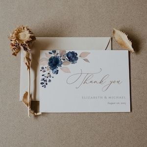 Boho Marineblau Dankeskarten-Vorlage, Boho Dankeschön, Boho Blumenhochzeit Dankeskarten, Orchidee Dankeschön Karten, CORJL