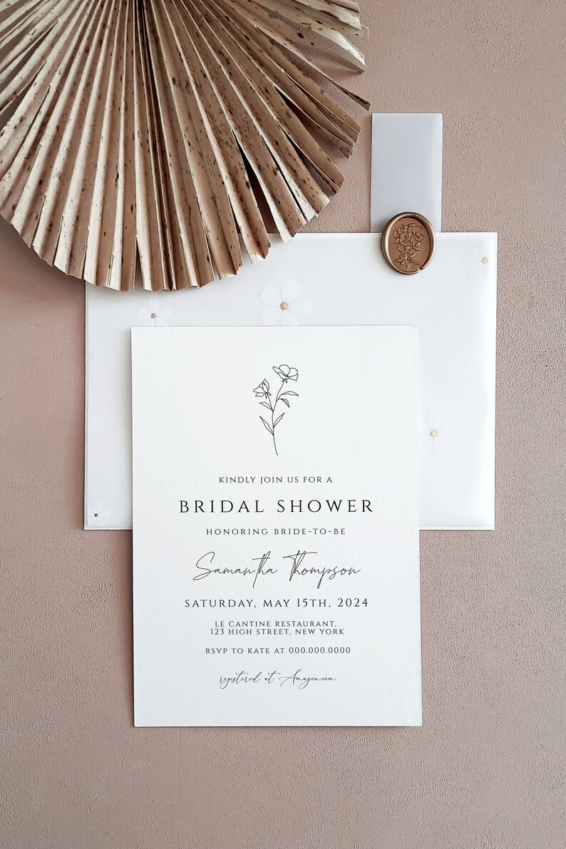 Simple Bridal Shower Invitation Template, Elegant, Minimal Invite, Minimalist, Modern, 100% Editable, Instant Download CORJL template image 3