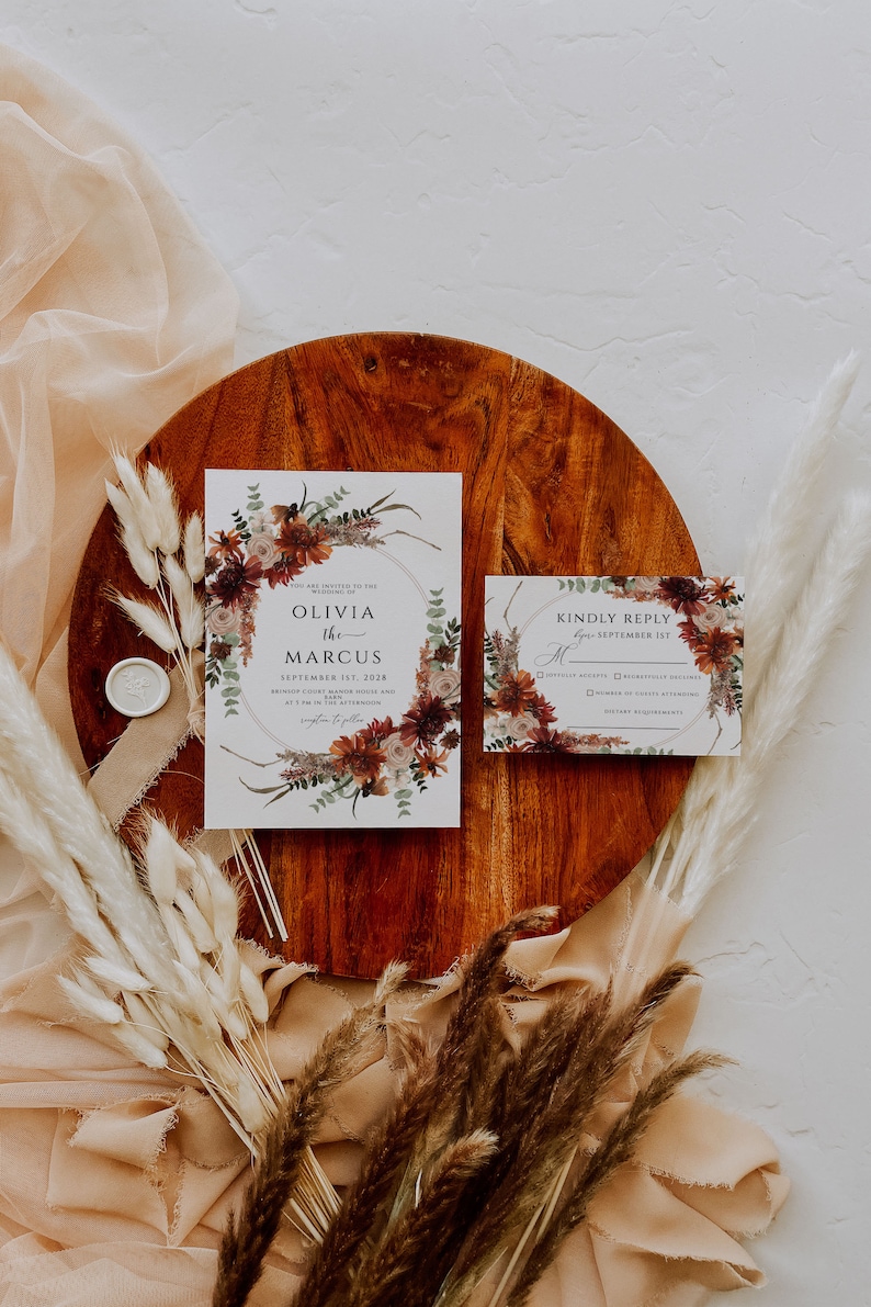 Fall Floral Wedding Invitation Set, Editable Template (digital Download ...