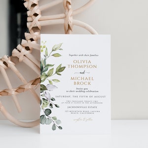 Watercolor Eucalyptus Wedding Invitation, Greenery Wedding invite, Instant Download, Editable printable template, Boho Wedding card image 4