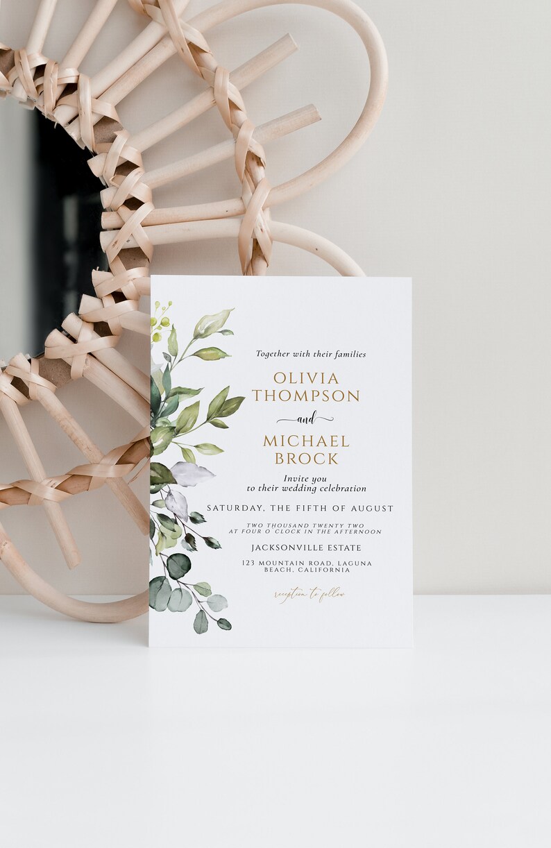 Watercolor Eucalyptus Wedding Invitation, Greenery Wedding invite, Instant Download, Editable printable template, Boho Wedding card image 4