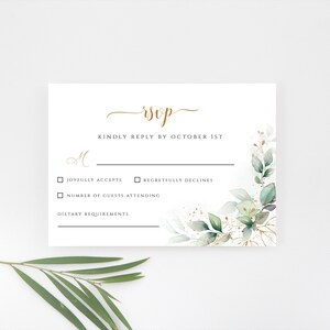 Greenery Foliage RSVP Card Template, Reception Card DIY Wedding Stationery Editable Kindly Reply card template, Edit with CORJL image 2