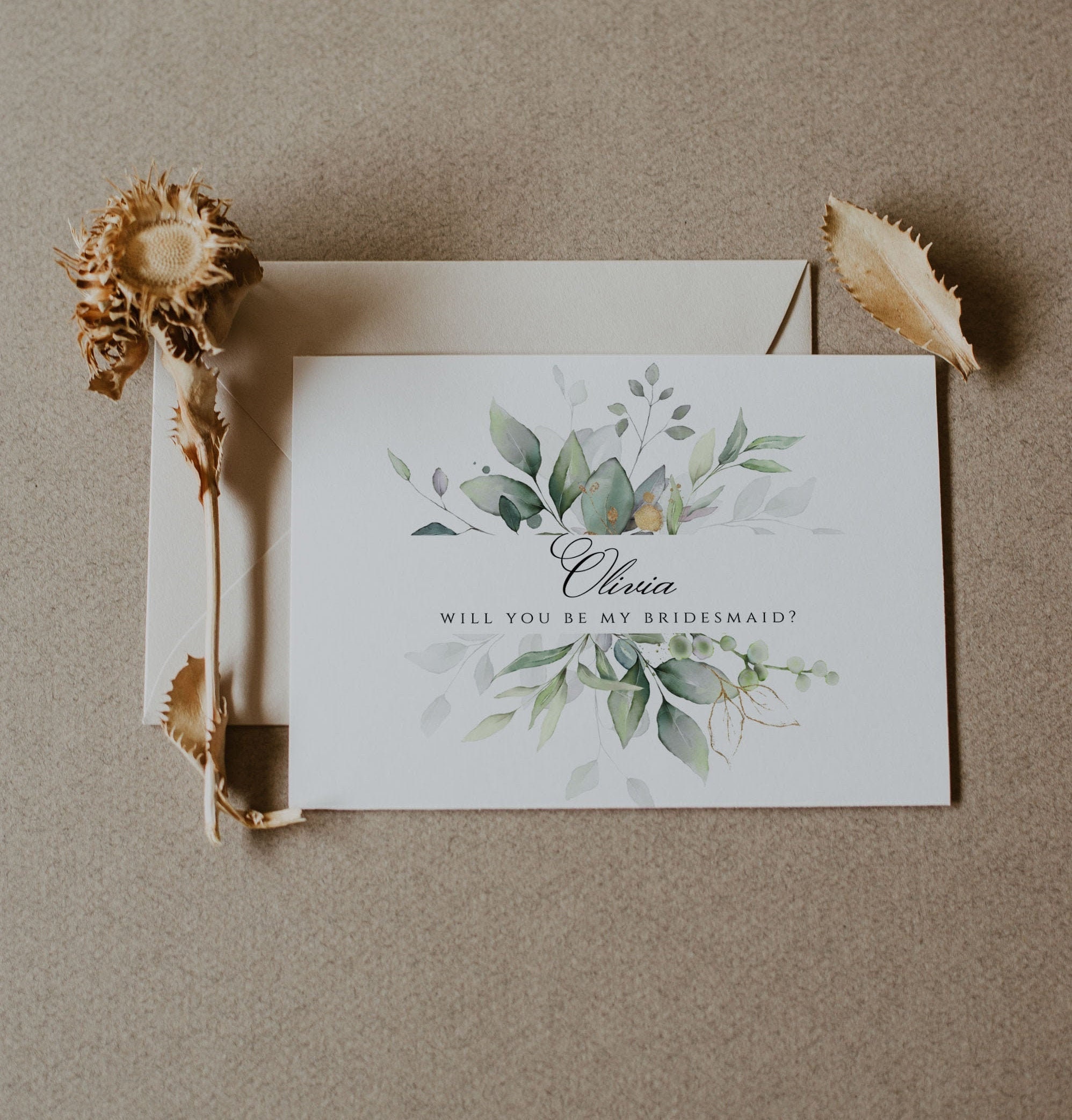 Greenery Bridesmaid Proposal Card Template, Editable DIY (CORJL