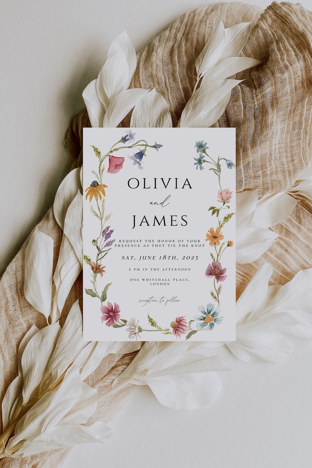 Wildflower Wedding Invitation Card Template, Summer Spring Wedding ...