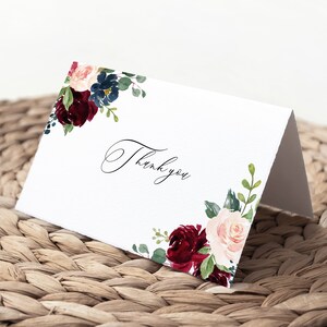 100% Editable Thank you Card template, Instant Download, Wedding burgundy blush thank you, Floral thank you, Edit with Corjl