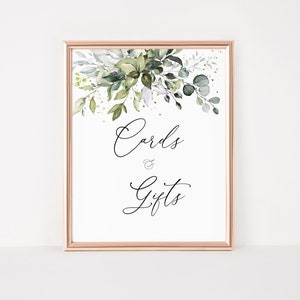 Cards and Gifts Wedding Sign, Watercolor Greenery (PDF)