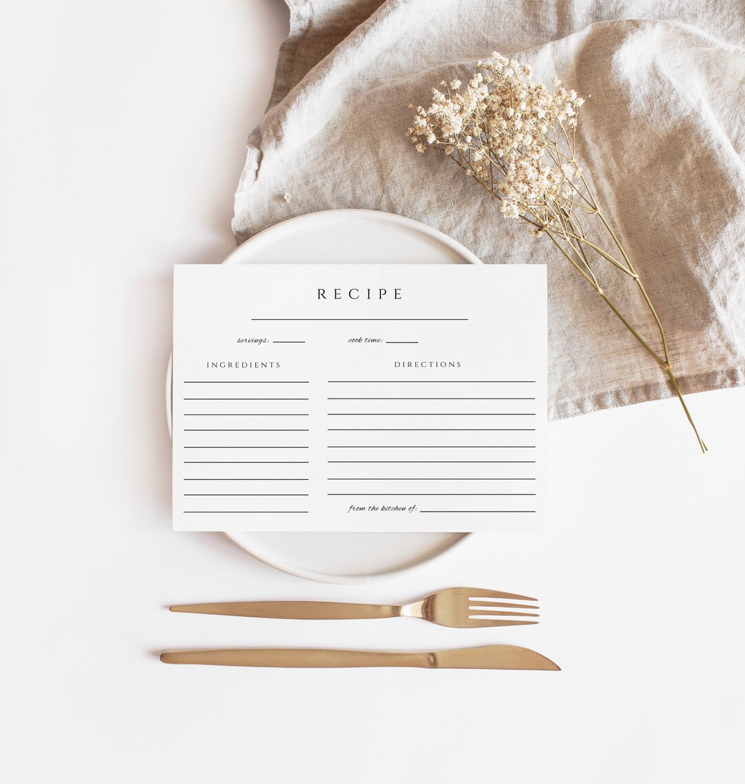 Printable Recipe Card Template, Instant Download, Recipe Cards 4x6, DIY ...