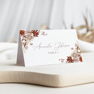 Fall Table Name Cards, Rustic Name Signs, Autumn Wedding Table Signs, Rust Place Cards Template Orange Burnt,Editable Printable,DIY CORJL,