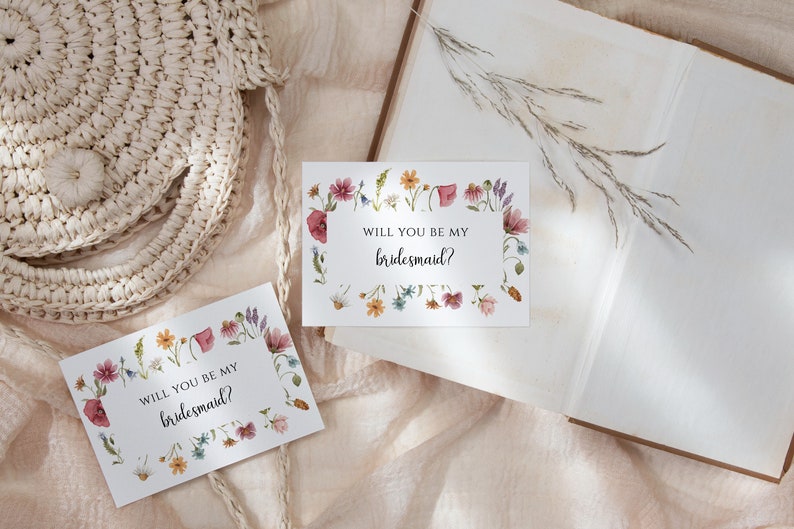 Wildflower Bridesmaid Proposal Card Template, Printable Will You Be My Bridesmaid Card, Boho Floral Bridesmaid Proposal invite, DIY image 6