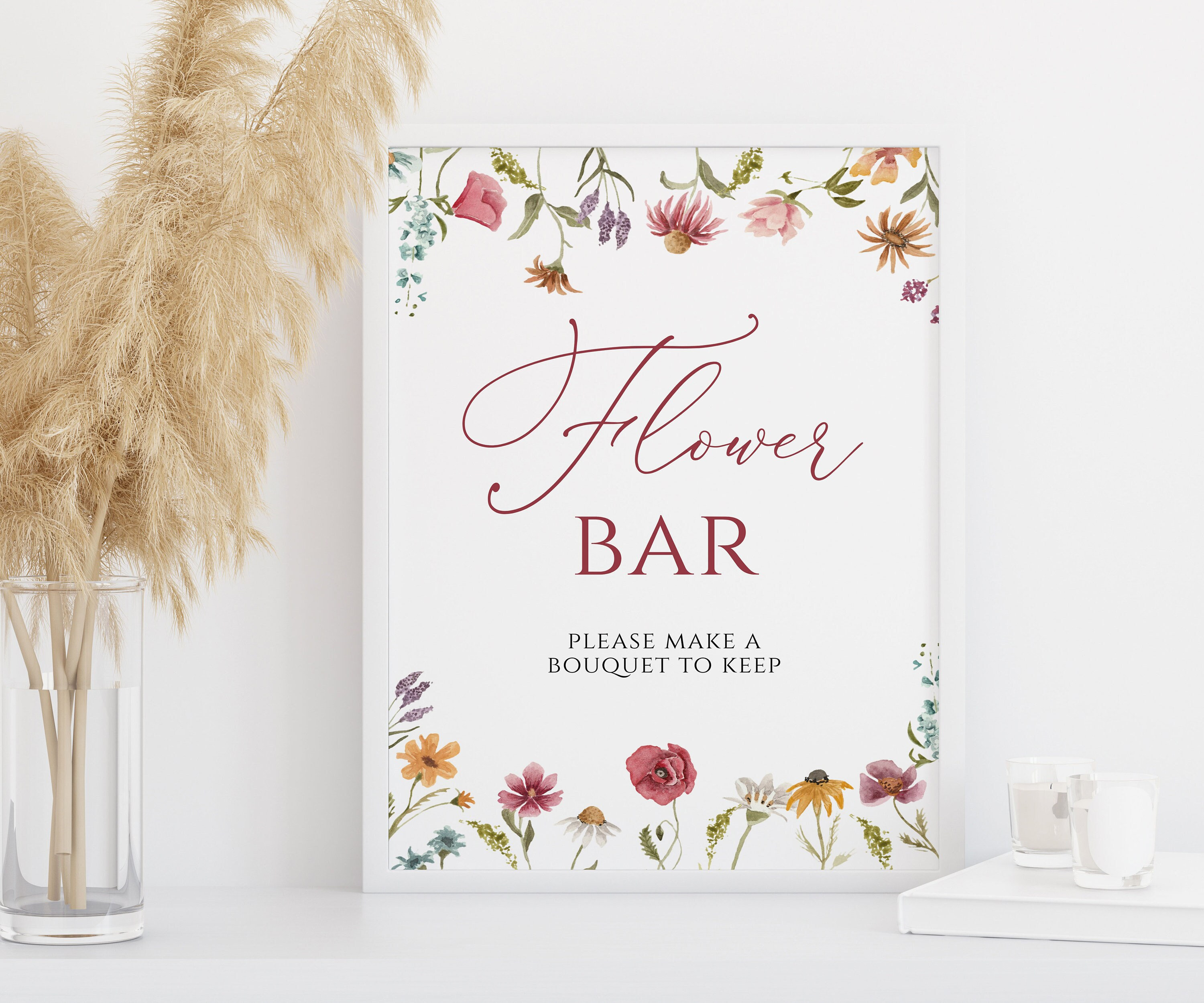 Wildflower Flower Bar Sign Template 8x10, Editable Printable Bouquet
