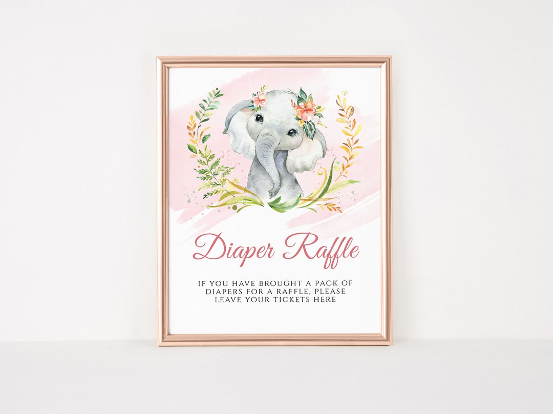 Elephant Diaper Raffle Game Baby Shower Sign Template, Printable Blush Pink  \u0026 Gray Girl Floral Diaper Raffle Tickets Sign Instant Download - Etsy, image size:1080x808