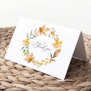Bearbeitbarer Herbstkranz Dankeskartenvorlage, Herbst-Dankeskarte, Erntedankkarte, druckbare Herbstkarte, Bearbeitung mit Corjl