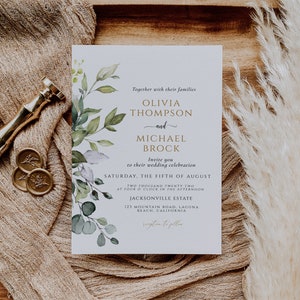 Watercolor Eucalyptus Wedding Invitation, Greenery Wedding invite, Instant Download, Editable printable template, Boho Wedding card image 2