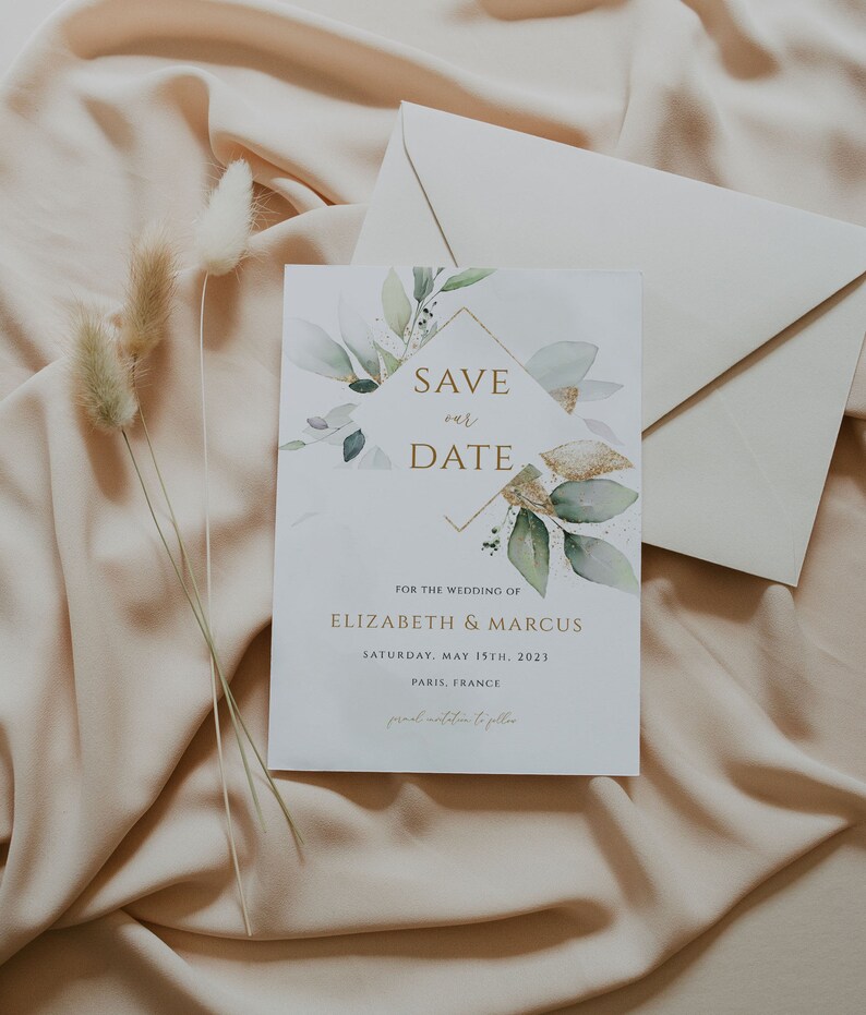 Greenery Save the date invitation template, Date Announcement card template, Reception template, Greenery Wedding Printable Invite imagem 5