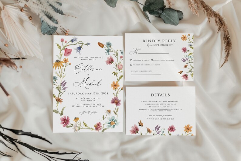 Boho Wildflower Wedding Invitation Set Summer Spring Wedding - Etsy