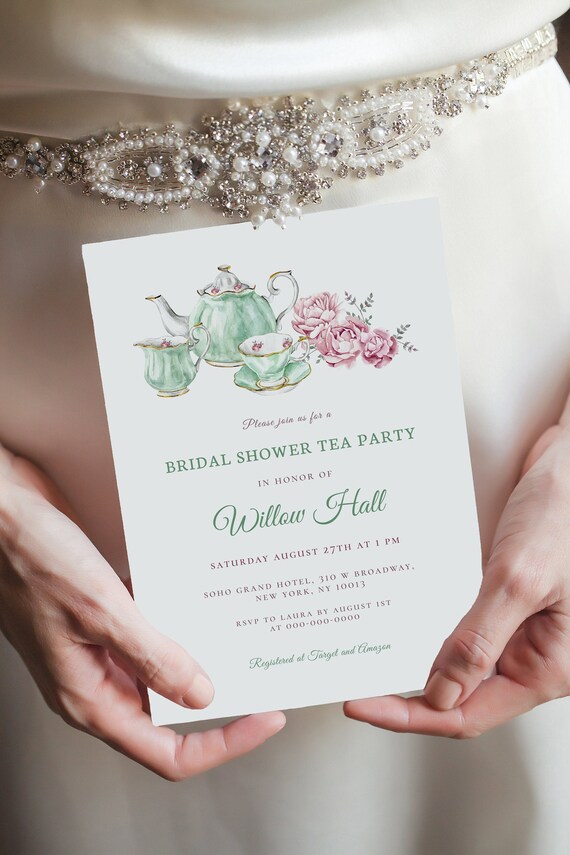 Bridal Shower Tea Party Invitation Template, Editable Invite (Digital Download)