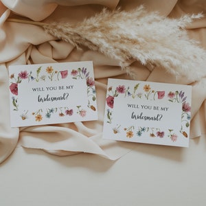 Wildflower Bridesmaid Proposal Card Template, Printable Will You Be My Bridesmaid Card, Boho Floral Bridesmaid Proposal invite, DIY image 3