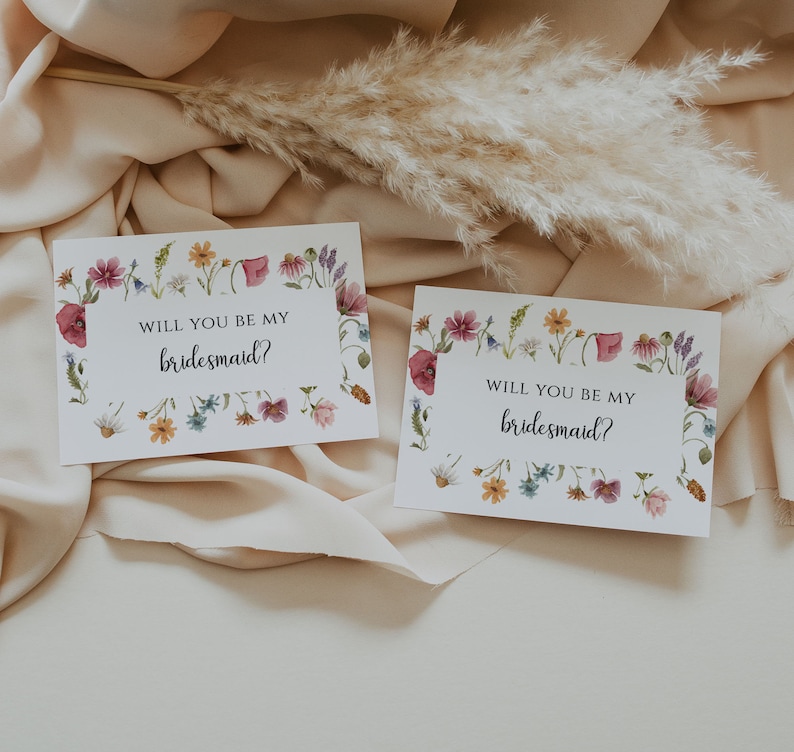 Wildflower Bridesmaid Proposal Card Template, Printable Will You Be My Bridesmaid Card, Boho Floral Bridesmaid Proposal invite, DIY image 3