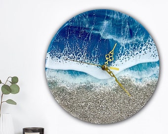 Ocean Waves Resin Wall Clock - Modern Decor for Living Room, Kitchen, Housewarming Gift