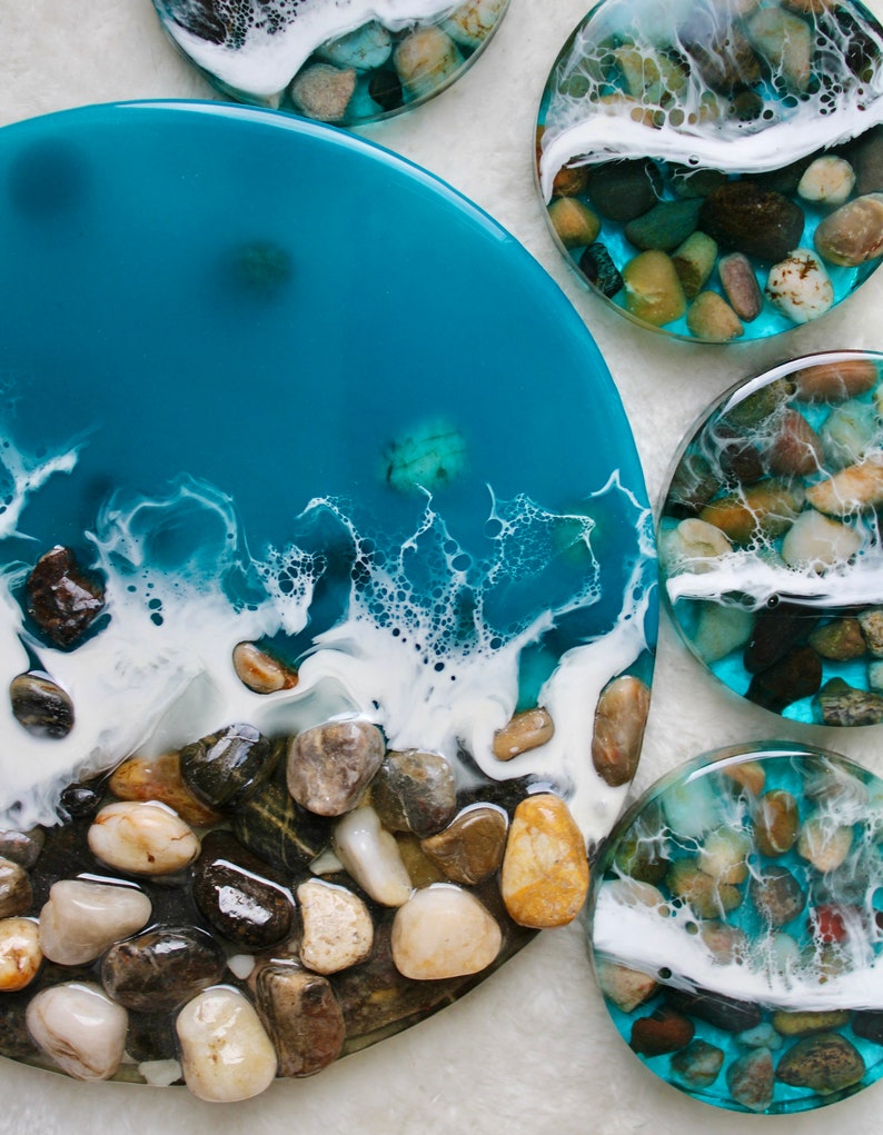 Beach Resin Coasters, Handmade Ocean Inspired Coasters, Costume Coaster
