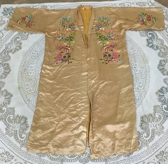 19th Century Antique Chinese Robe Hand Embroidery