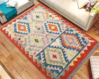 3X5 Afghanischer Kelim Teppich Handgeknüpfter Teppich Türkischer Kelim Teppich Wollteppich Orientalischer Kelim Teppich Handgeknüpft 138 x 102 cm