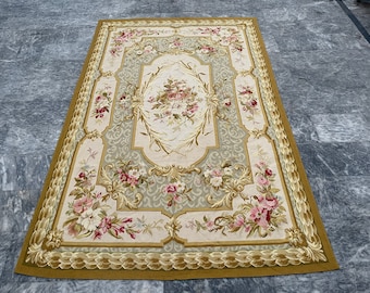 6X9 French Aubusson Rug Handmade Rug Hand Knotted Rug Wool Rug Needle Point Rug Large Rug Oriental Rug Kilim Rug Carpet 277 x 176 cm
