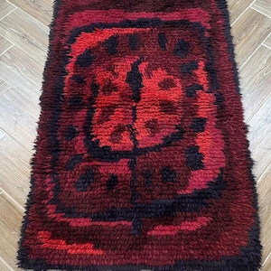 Scandinavian Rug Shaggy Rug Handmade Rug Hand Knotted Rug Plush Rug Wool Rug Rya Rug Vintage Rug Swedish Rug Oriental Rug 136 x 76 cm