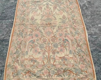 Vintage Aubusson Rug Handmade Rug Living Room Rug Crewel Rug Needle Point Rug French Rug Oriental Rug Wool Kilim Rug Pictorial Rug 137x88 cm