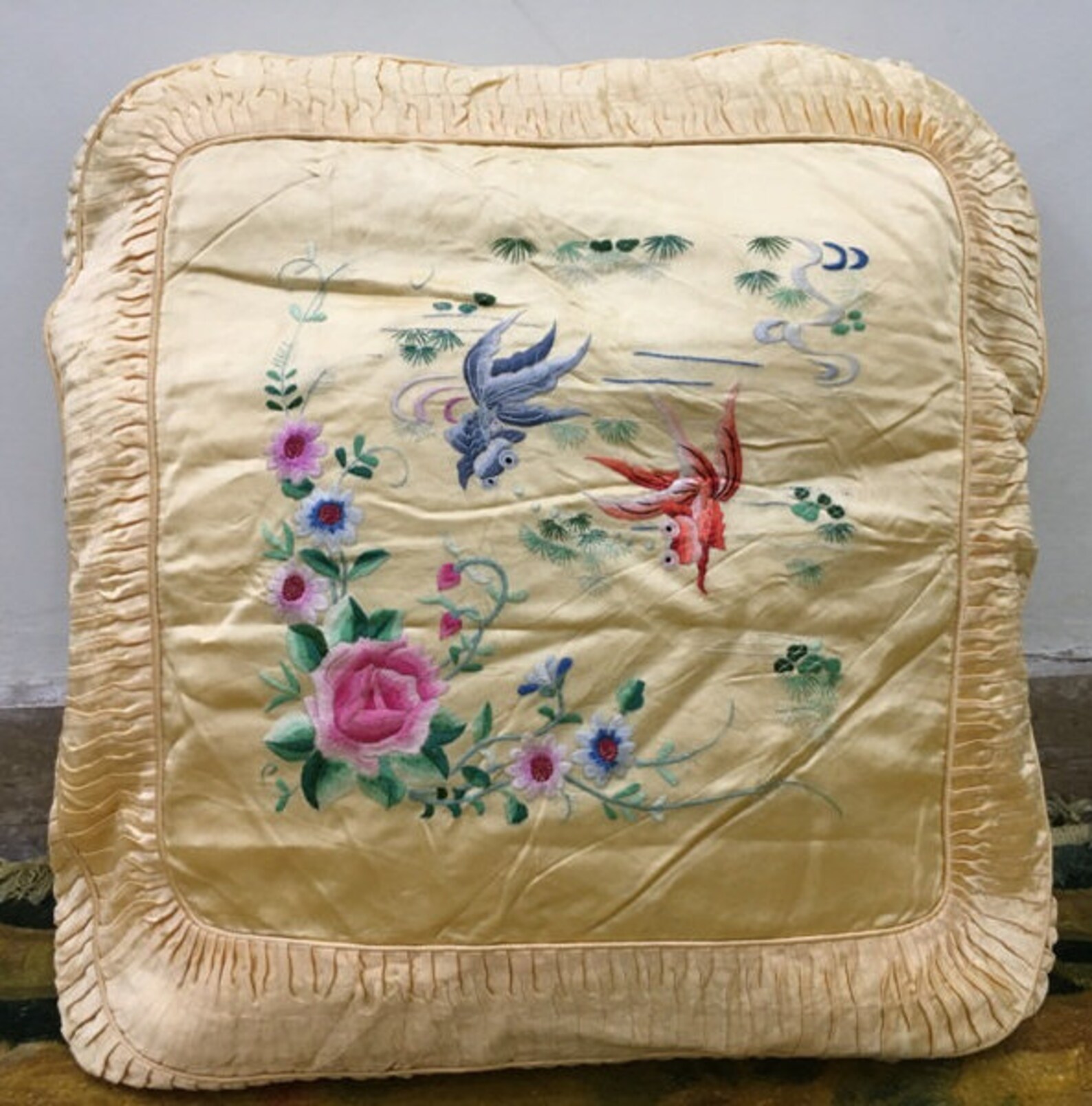 Antique Chinese Pillow Handmade Pillow Cover Birds Cushion Etsy