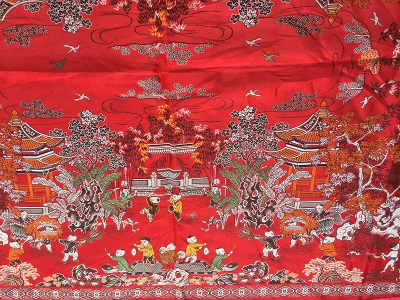 Vintage Chinese Tablecloth Print Tablecloth Pictorial Table Cover Home