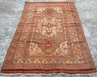 Vintage Afghan Kilim Rug: Handmade Wool Flatweave, 7 ft x 4.8 ft