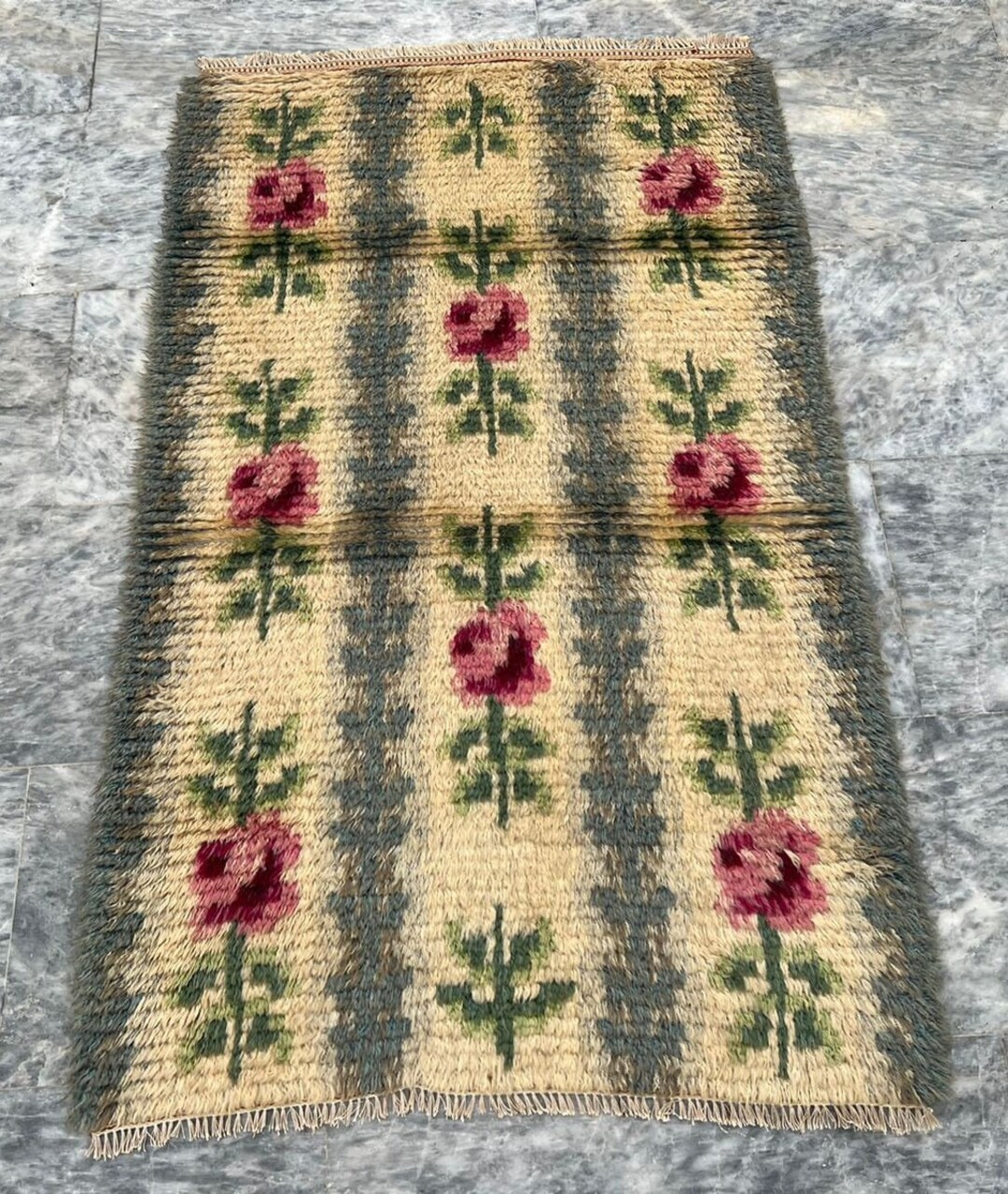 Etsy Rya Rug Kits Handmade Wool Rya Rug, Scandinavian Floral Design (124 X 75 Cm) - Etsy