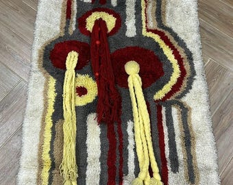 Vintage Scandinavisch rya-tapijt, hoogpolig tapijt, modern wandkleed uit het midden van de eeuw (115 x 80 cm)