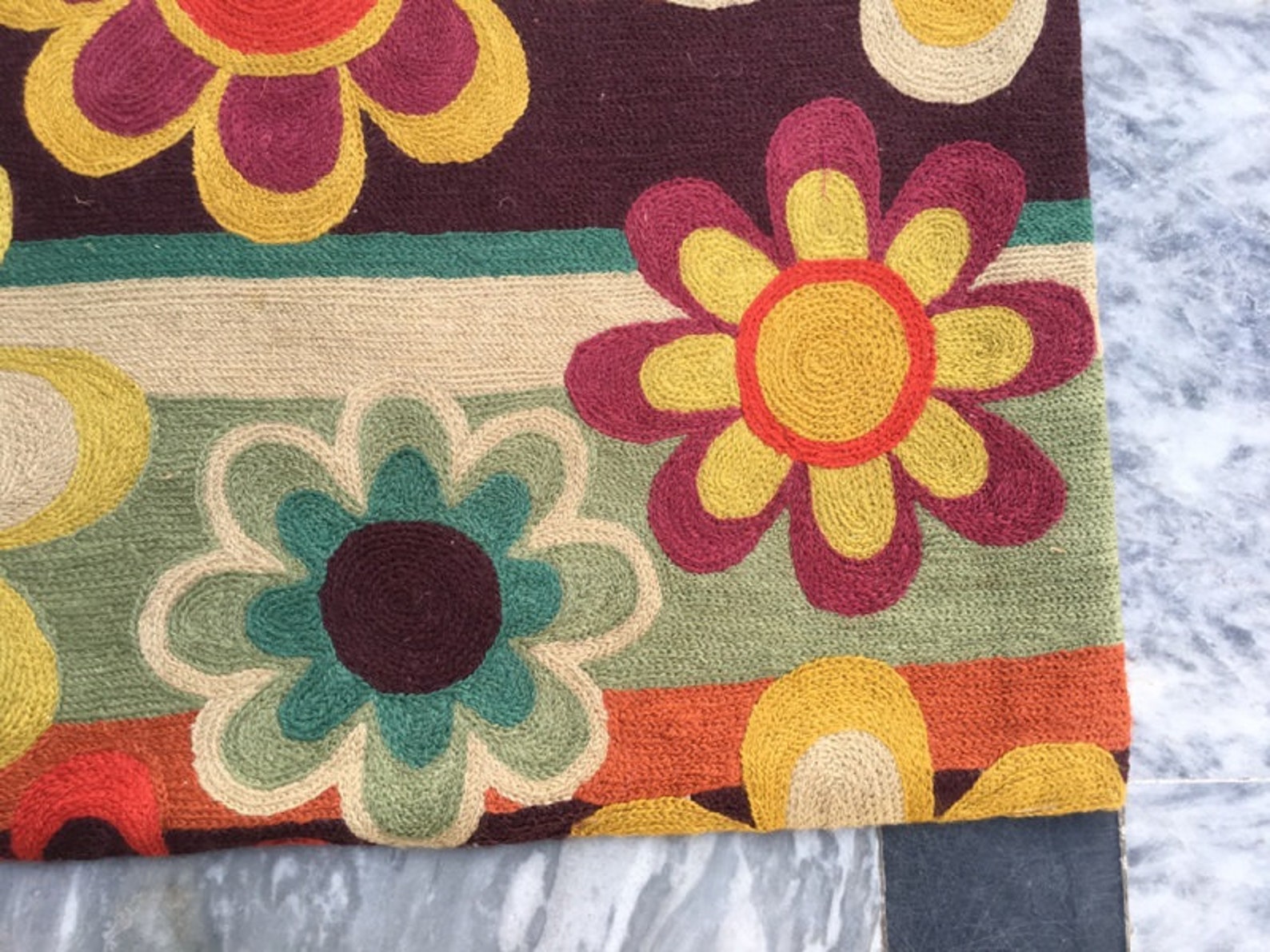 Vintage Aubusson Rug Handmade Rug Living Room Rug Afghan Rug Needle Point Rug Small Rug Floral
