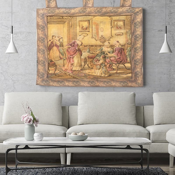 Antique Tapestry Vintage Tapestry Aubusson Tapestry Wall Hanging Tapestry  French Tapestry Goblins Medieval Tapestry Small Tapestrty 55X55cm