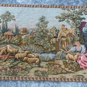 French Tapestry, Vintage Tapestry, Aubusson Tapestry, Wall Hanging, Antique Tapestry,  Tapestry, Goblins Medieval Tapestry  96 X 46 cm