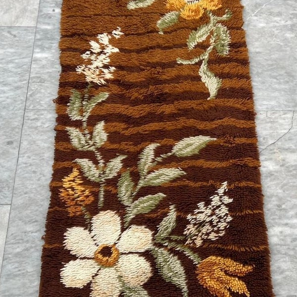 Brown Scandinavian Rug Shaggy Rug Plush Rug Danish Rya Rug Oriental Rug Mid Century 1960 Wool Rug 2x4 Rug Swedish Rug Shag Rug 115 x 57 cm