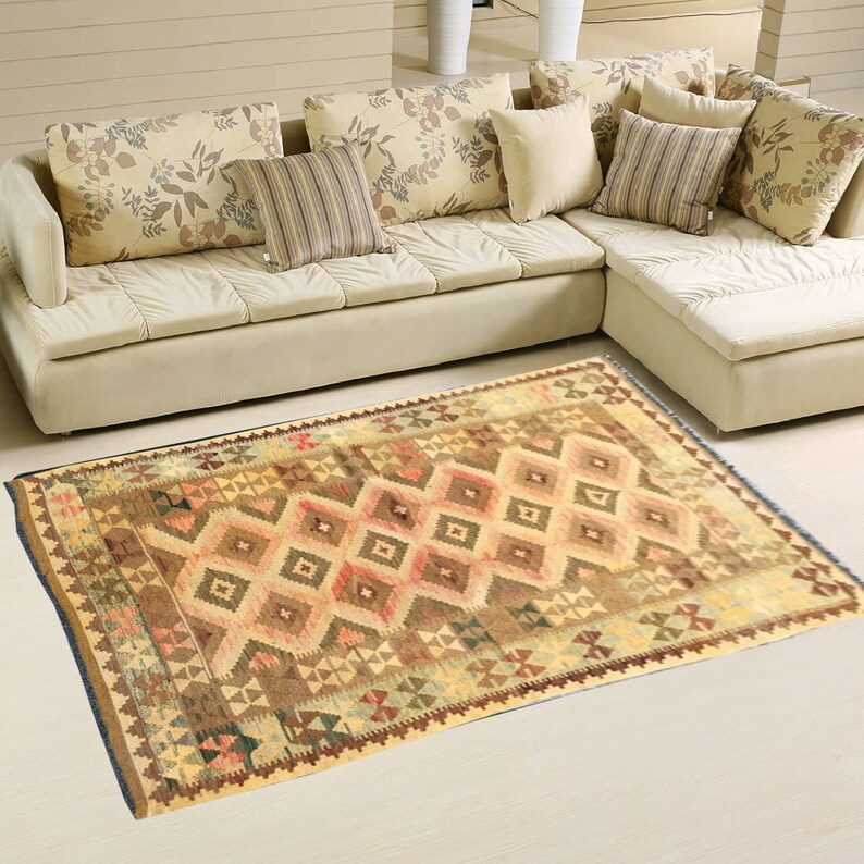 Vintage Oushak kilim Rug Handmade Rug Living Room Rug Afghan Rug Home Living Rug Small Rug Floral Rug Wool Kilim Rug Floor shops Rug 197 x 133 cm
