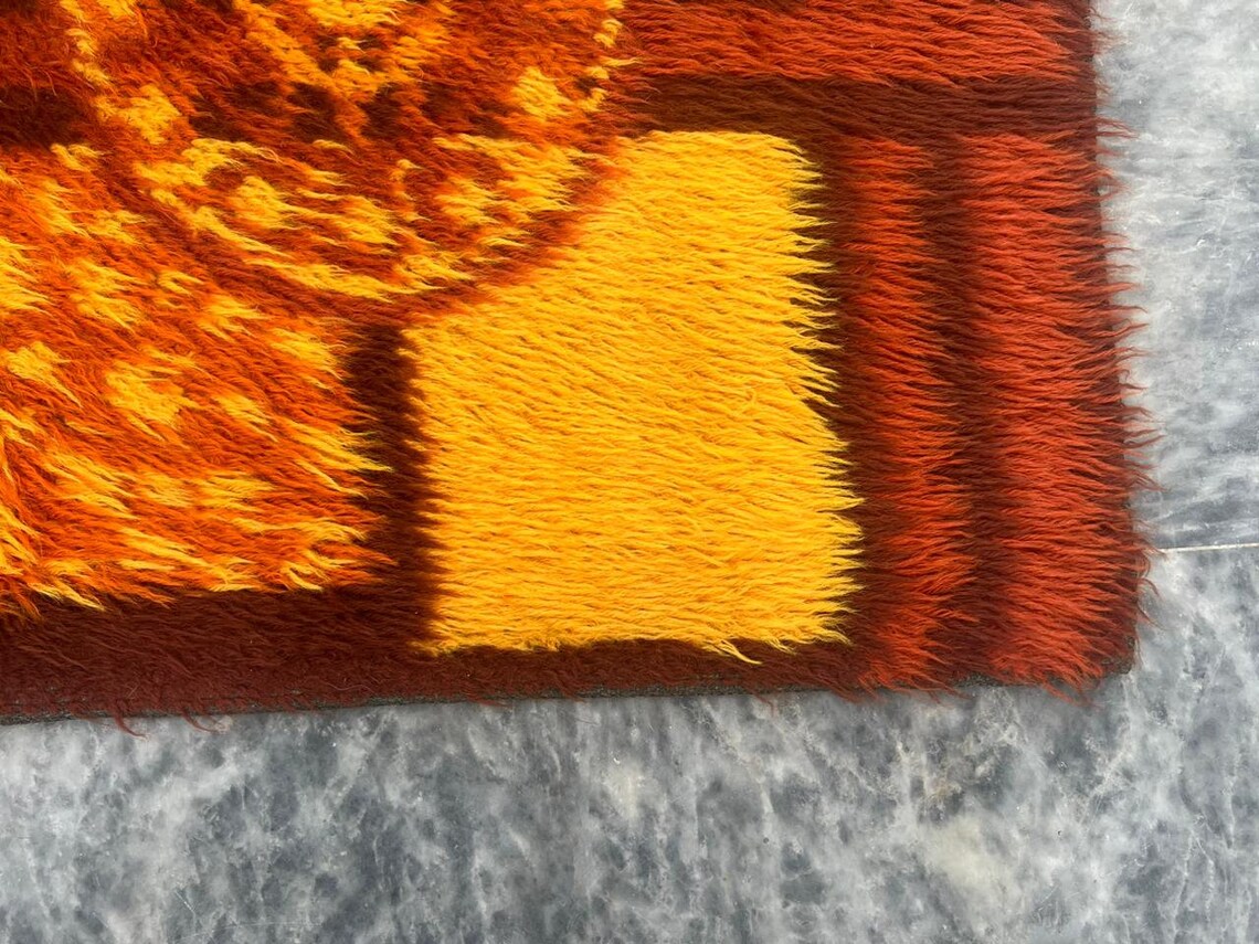 Vintage Danish Rya Wool Rug, Yellow Orange Brown Shag (155 X 93 Cm) - Etsy