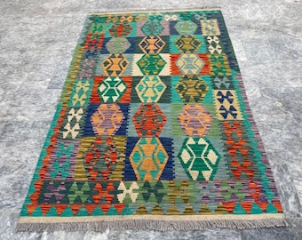 Afghanischer Kelim Türkischer Kelim Teppich Wollteppich Orientalischer Kelim Teppich Traditioneller Kelim Teppich Großer Kelim Teppich Neuer Kelim 4X6 200 x 125 cm