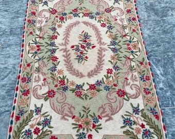 Vintage Aubusson Rug Handmade Rug Living Room Rug Crewel Rug Needle Point Rug French Rug Oriental Rug Wool Kilim Rug Kashmiri Rug 119 x 73cm