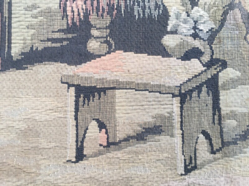 Tapisserie Ancienne Française Style Romantique - Scène Champêtre Avec Musiciens - 41x32 Cm