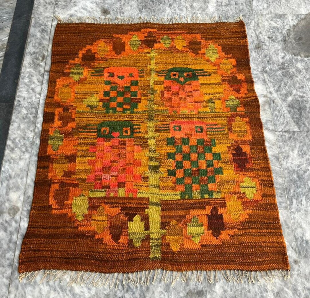 Swedish Kilim Rug Scandinavian Rug Handmade Rug Pictorial Rug Polish