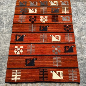 1960 Swedish Kilim Rug Scandinavian Rug Handmade Rug Pictorial Rug Polish Kilim Rug Wool Kilim Rug Wall Hanging Rug Wool Tapestry 121x82 cm